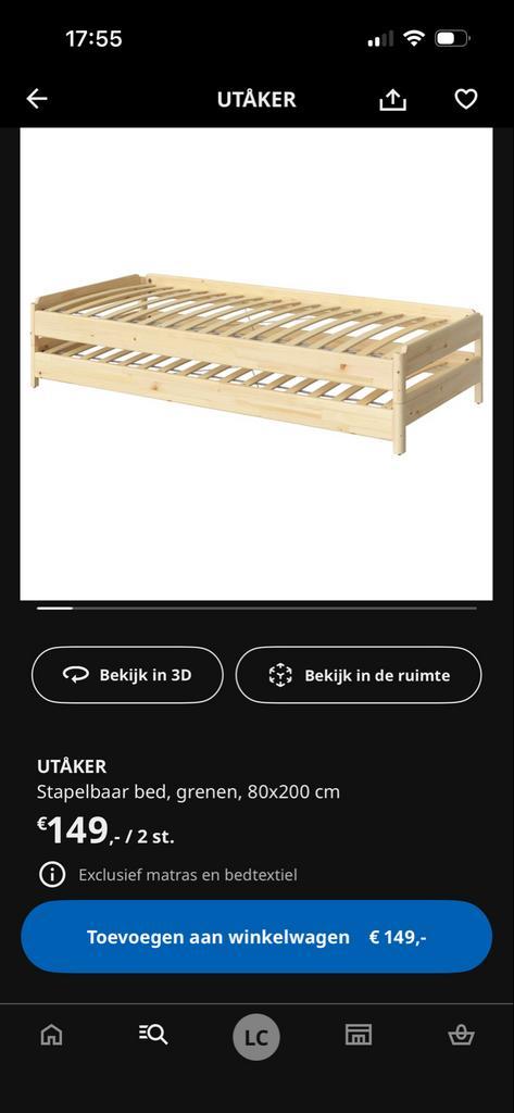 Ikea utåker stapelbaar bed 80x200, Huis en Inrichting, Slaapkamer | Bedden, Gebruikt, Eenpersoons, 80 cm, Hout, Wit, Ophalen