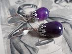 OOAK artistieke oorbellen zilver paars edelsteen, Hangers, Paars, Zo goed als nieuw, Zilver