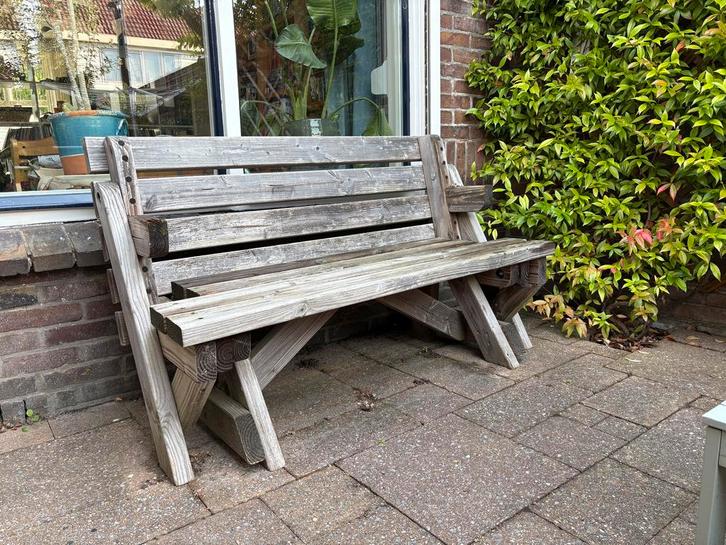 Douglas houtentuinbank en picknictafel in 1!, Tuin en Terras, Tuinbanken, Gebruikt, Hout, Ophalen