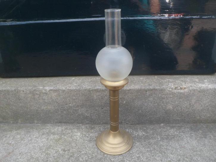 Tafelkandelaar kandelaar kaarslamp koper glas tafellamp, Antiek en Kunst, Antiek | Kandelaars, Koper of Brons, Ophalen of Verzenden