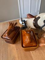Brocante oude Franse pate schalen, konijn en hert, Ophalen of Verzenden