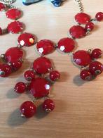 Vintage collier met robijnrode stenen in goudkleurig beslag, Sieraden, Tassen en Uiterlijk, Kettingen, Ophalen of Verzenden, Zo goed als nieuw