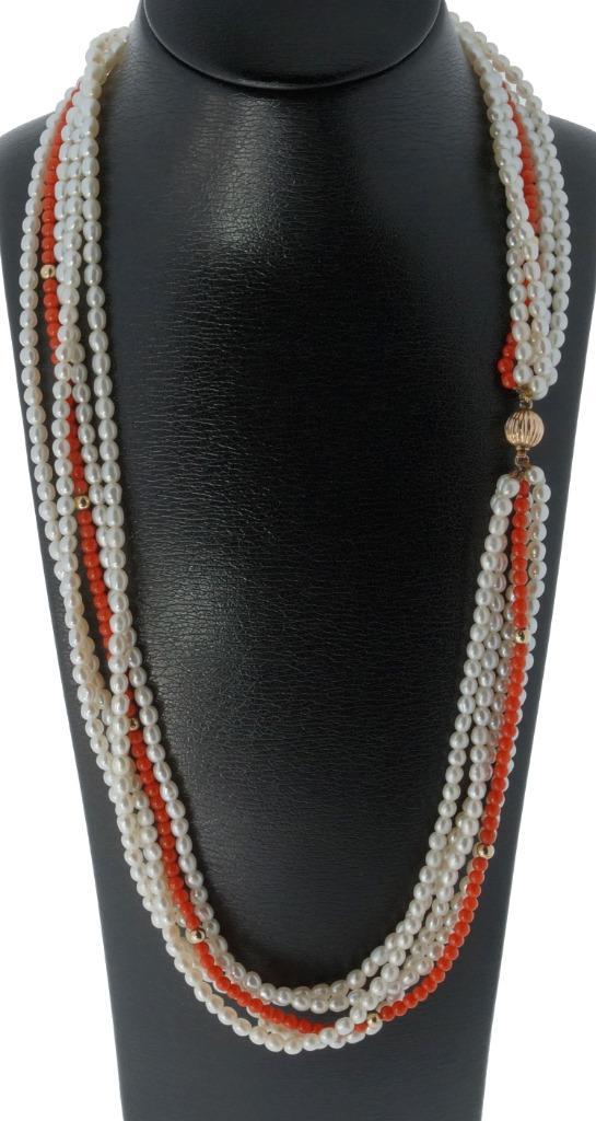 Parel met bloedkoraal ketting 14k gouden slot bollen dames, Sieraden, Tassen en Uiterlijk, Antieke sieraden, Ketting, Goud, Met edelsteen