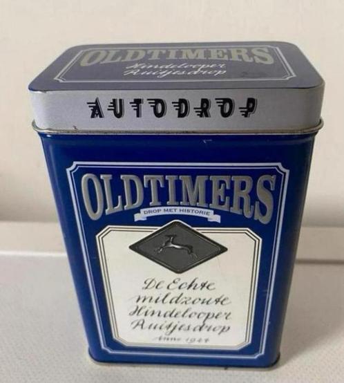 Blauw blik Autodrop Oldtimers. Hoogte 13,5 cm., Verzamelen, Blikken, Zo goed als nieuw, Overige, Overige merken, Ophalen of Verzenden