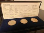 3x zilveren gulden munten in cassette, Postzegels en Munten, Munten | Nederland, Setje, Zilver, Koningin Wilhelmina, Overige waardes