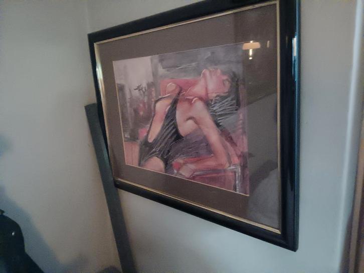 Ingelijste Schilderij van Vrouw, Antiek en Kunst, Kunst | Tekeningen en Foto's, Ophalen of Verzenden