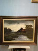Olieverfschilderij van een boerderijlandschap, Antiek en Kunst, Kunst | Schilderijen | Klassiek, Ophalen