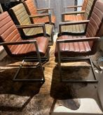 6 industriële Goossens leren stoelen leer, Huis en Inrichting, Stoelen, Bruin, Ophalen of Verzenden, Zo goed als nieuw, Metaal