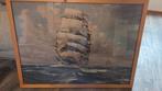 Schilderij van een zeilschip in houten lijst, Antiek en Kunst, Ophalen of Verzenden