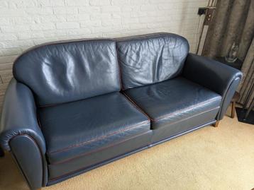Blauw Buffelleer bankstel + Fauteuil   beschikbaar voor biedingen