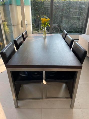 Massief hout eettafel 180 x 90 met rvs onderstel  beschikbaar voor biedingen