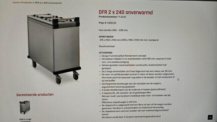 DFR 2 x 240 Onverwarmd Bordenwagen, Zakelijke goederen, Horeca | Keukenapparatuur, Transport en Opslag, Gebruikt, Ophalen