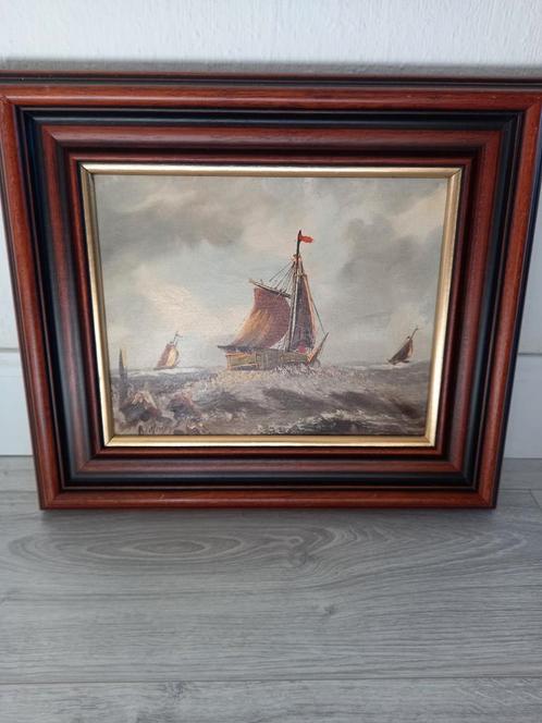Schilderij zeezicht olieverf op linnen H ca38xB ca44cm, Antiek en Kunst, Antiek | Overige Antiek, Ophalen of Verzenden