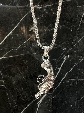 Zilveren 925 Koningsketting met Pistool hanger beschikbaar voor biedingen