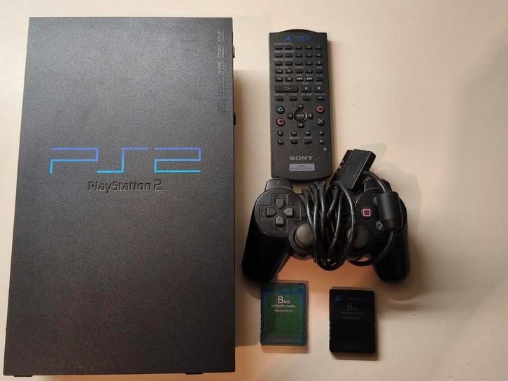 PlayStation 2 phat (PS2) met controller en geheugenkaarten, Spelcomputers en Games, Spelcomputers | Sony PlayStation 1, Gebruikt