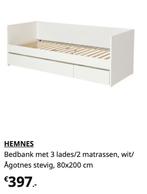 Bedbank Hemnes Ikea, Huis en Inrichting, Slaapkamer | Slaapbanken, Ophalen, Gebruikt, Wit, Tweepersoons
