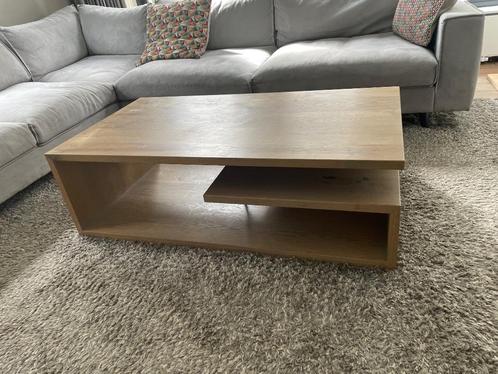Handgemaakte massief eiken koffietafel - zwevend ontwerp, Huis en Inrichting, Tafels | Salontafels, Gebruikt, Minder dan 50 cm