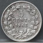 Mooie zilveren stuiver 1863 - 5 cent 1863  Willem 3, Zilver, Koning Willem III, Losse munt, 5 cent