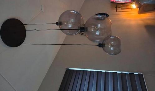 Hanglamp 3 lichts smoke glas, Huis en Inrichting, Lampen | Hanglampen, Zo goed als nieuw, Minder dan 50 cm, Glas, Metaal, Ophalen