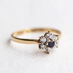 Vintage 9K goud cluster ring met Saffier & CZ - Maat 18,25, 18 tot 19, Ophalen of Verzenden, Zo goed als nieuw, Met edelsteen