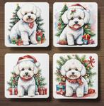 Bichon Kerst onderzetters met houder, Verzenden, Nieuw, Glas of Kopje