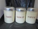 Set van drie emaille vintage voorraadpotten, Ophalen of Verzenden