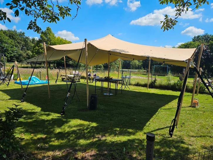 Stretchtent 10 x 10,5 meter, zandkleur, complete set, Tuin en Terras, Partytenten, Nieuw, Overige typen, 8 meter of meer, 6 meter of meer