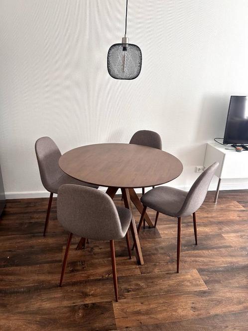 Ronde eettafel en Glamm linnen stoelen – SKLUM, Huis en Inrichting, Tafels | Eettafels, Gebruikt, 50 tot 100 cm, 50 tot 100 cm