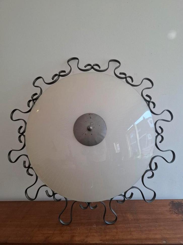 Schitterende grote mid-century plafonnière, Huis en Inrichting, Lampen | Plafondlampen, Gebruikt, Glas, Ophalen