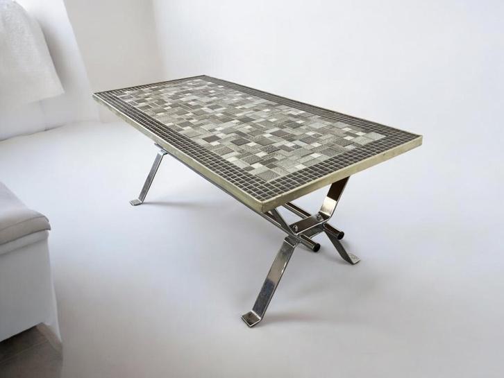 vintage keramieken salontafel met chromen frame, Huis en Inrichting, Tafels | Salontafels, Gebruikt, Minder dan 50 cm, 50 tot 100 cm