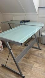 Gratis Modern hoekbureau met glas 1,54m x1,54m, Huis en Inrichting, Bureaus, Ophalen, Gebruikt, Bureau