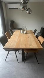 Mooie eiken boomstamtafel met zwarte spinpoot, Huis en Inrichting, Tafels | Eettafels, Ophalen, Eikenhout, 200 cm of meer, 50 tot 100 cm