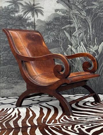 PLANTAGESTOEL CAMPAIGN FAUTEUIL LEER BRITISH COLONIAL  beschikbaar voor biedingen