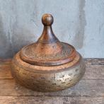 Rond houten potje pot met deksel koperbeslag *Etage3*, ., Ophalen of Verzenden, Zo goed als nieuw, .