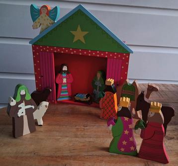 Kerst  -  Kerststal van hout incl figuren - speelset beschikbaar voor biedingen
