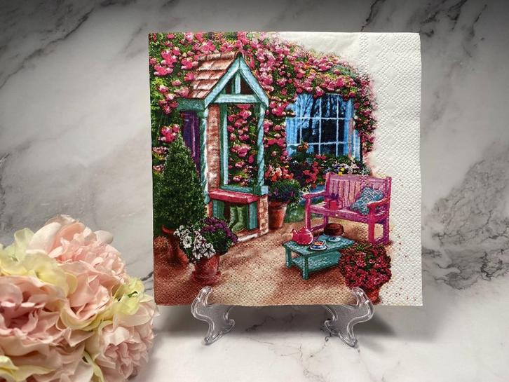 Knutsel servetten zomer tuin uitzicht decoupage nr M245, Hobby en Vrije tijd, Knutselen, Nieuw, Materiaal, Ophalen of Verzenden