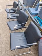4 Moderne leren/rvs eetkamerstoelen, Ophalen of Verzenden, Zo goed als nieuw