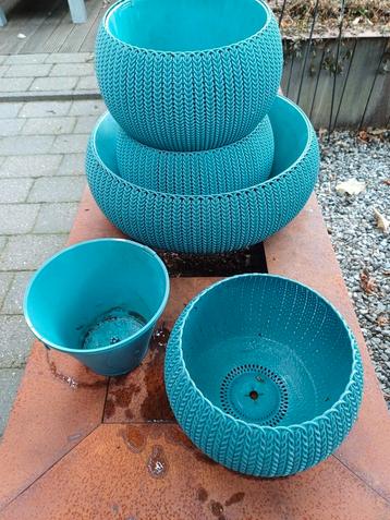 Ronde cyan kleurige bloembakken kunststof rotan  beschikbaar voor biedingen
