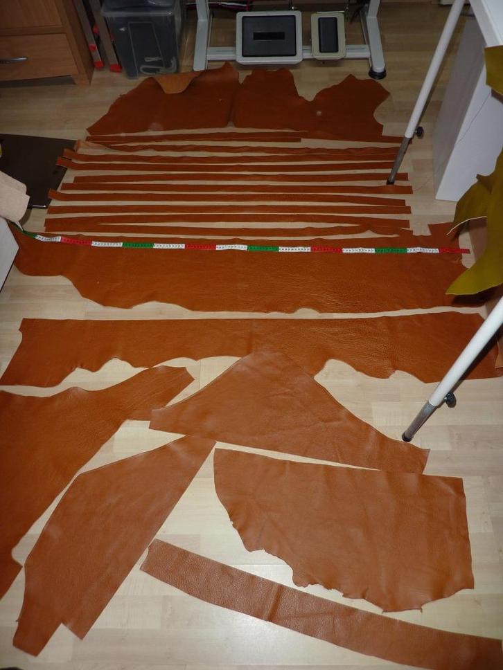 Apart lang Cognac resten soepel echt leer rundleer, Hobby en Vrije tijd, Stoffen en Lappen, Nieuw, Leer of Kunstleer, 30 tot 120 cm