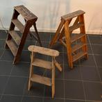 Set van drie oude (brocante) houten trapjes, ladders, Ophalen of Verzenden, Gebruikt