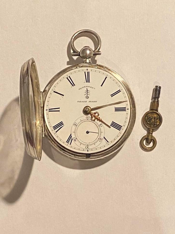 Snek uurwerk zakhorloge, Sieraden, Tassen en Uiterlijk, Horloges | Antiek, Zakhorloge, Overige merken, Zilver, Voor 1900, Met ketting