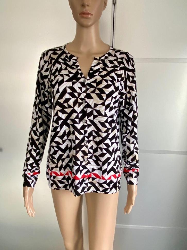 J110 Sandwich maat 40=M fijn-gebreid vest beige/wit/zwart, Kleding | Dames, Truien en Vesten, Zo goed als nieuw, Maat 38/40 (M)