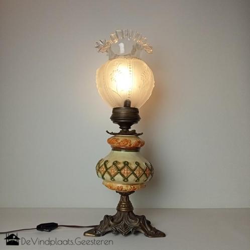 Brocante staande lamp messing en keramiek met schakelaar, Huis en Inrichting, Lampen | Tafellampen, Zo goed als nieuw, 50 tot 75 cm