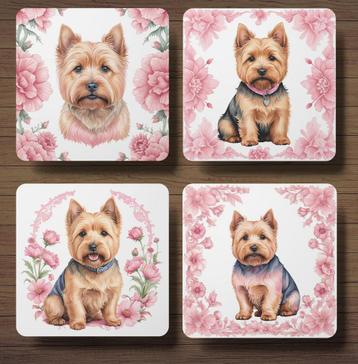 Norwich Terriër Delfts Roze onderzetters met houder beschikbaar voor biedingen