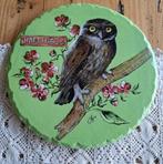 Jet decoratiebord / wandbord met uil en bloesem, Happiness, Ophalen of Verzenden, Gebruikt, Vogel, Overige typen