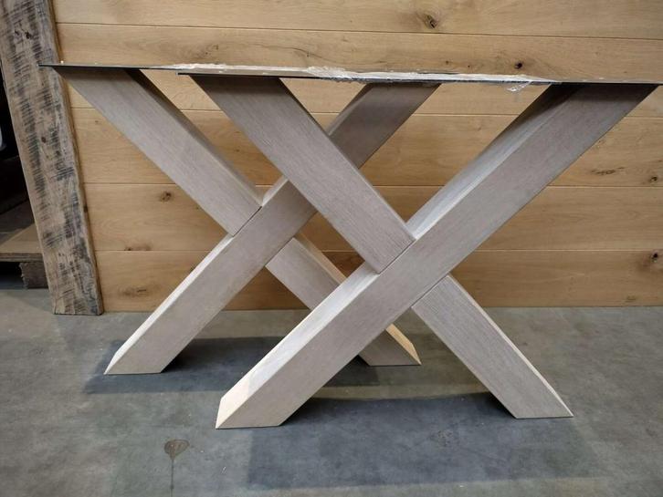 Eiken onderstel tafelpoten  x en a poten op voorraad, Huis en Inrichting, Tafelonderdelen, Nieuw, Eikenhout