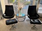 2 stuk sLederen fauteuil met voetenbank - Zwart, Ophalen, Minder dan 75 cm, Leer, Zo goed als nieuw