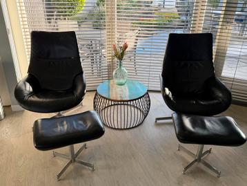 2 stuk sLederen fauteuil met voetenbank - Zwart beschikbaar voor biedingen