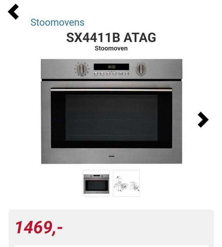 ATAG SX4411B Stoomoven RVS - Perfecte Smaak & Gezond Koken., Witgoed en Apparatuur, Ovens, Zo goed als nieuw, Inbouw, Oven, 45 tot 60 cm