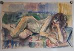 Rob Aussen. Aquarel. Naakt liggende vrouw. Groot., Ophalen of Verzenden